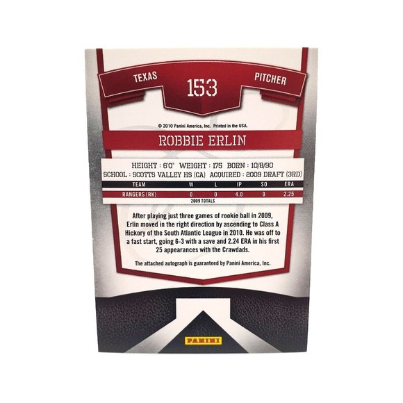 Robbie Erlin # 153 Autograph Baseball 2010 Donruss Elite Extra Edition 339/699 - Picture 3 of 3